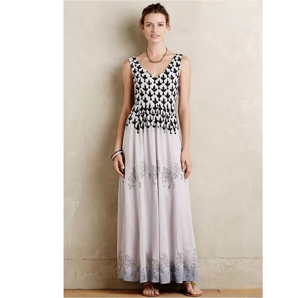 Anthropologie Floreat Sojourner Maxi Dress Size 4 Purple Black Sleeveless Sequin - Picture 2 of 16